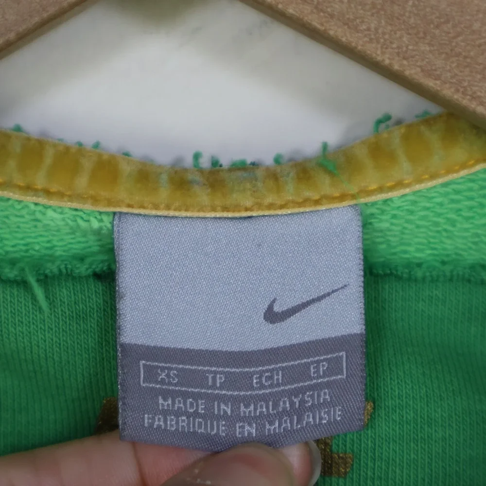 Vintage Y2K Nike Sportswear Full‎ Zip Jacket XS Green Gold Swoosh Fleece